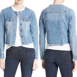Joie Cranham Collarless Cropped Fitted Blue Denim Jeans Jacket Size Large